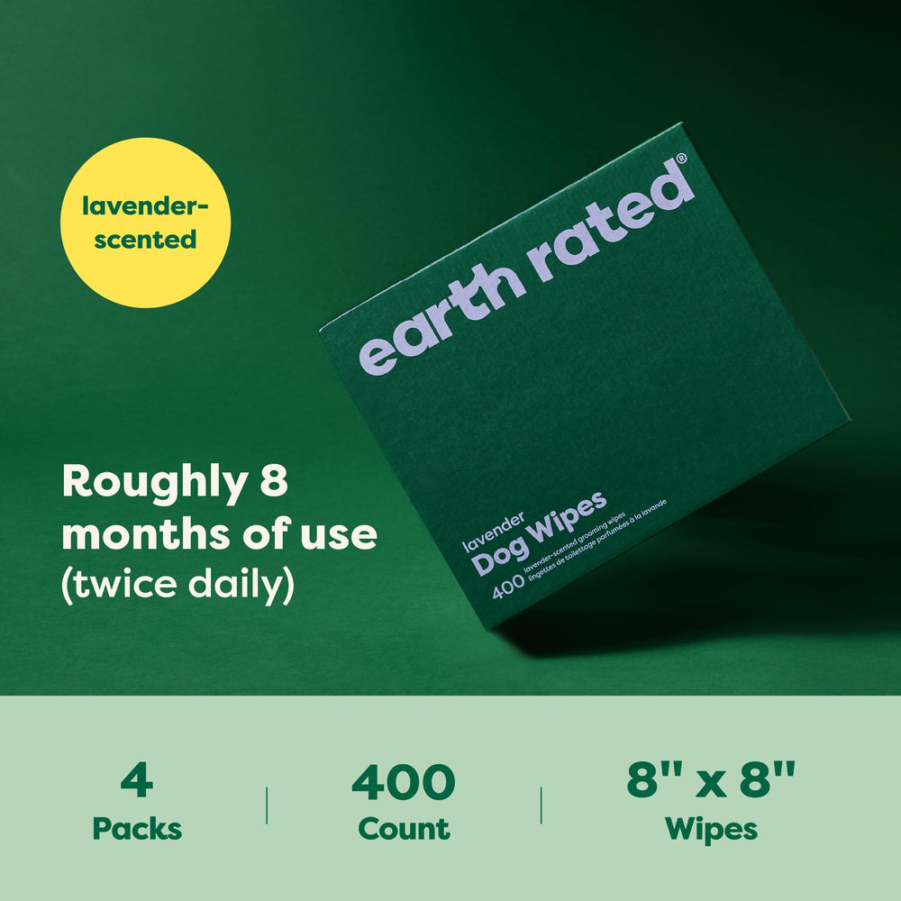 Earth Rated dog wipes 8x8 inch size shown for full-body wipe-downs