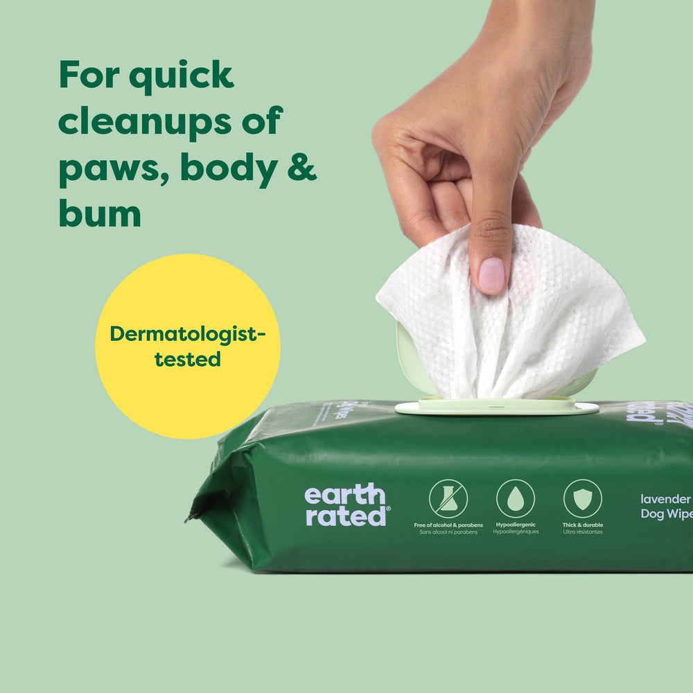 Earth Rated dog wipes textured sheets ready for paws and body cleaning