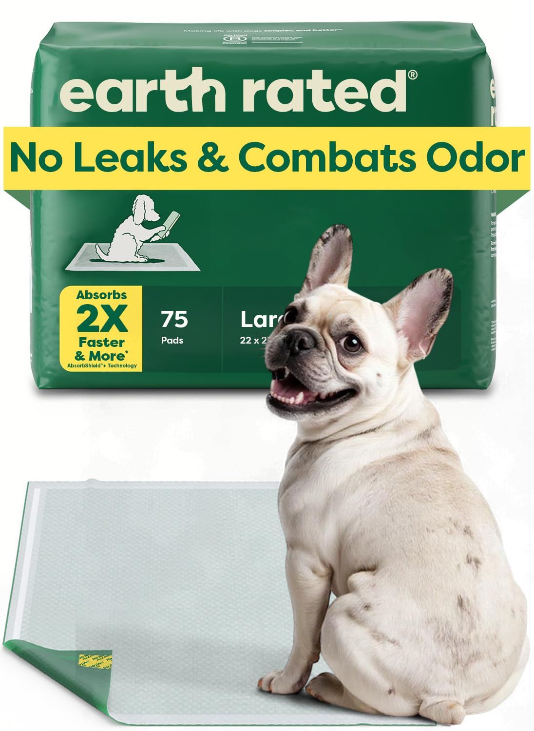 Earth Rated Max Absorbency Puppy Pee Pad folded closeup shows quick absorption and clean edges