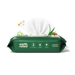 Earth Rated Pet Wipes unscented packaging for both dogs and cats—gentle cleaning option.