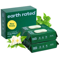 Earth Rated Pet Wipes packaging—400-count hypoallergenic wipes for dogs and cats.