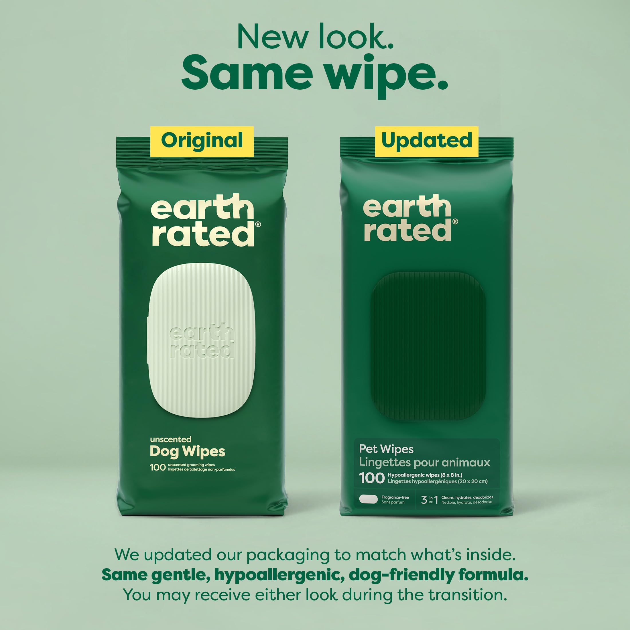 Earth Rated Pet Wipes textured wipe closeup—thick, durable for easy paw and body cleaning.