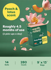 Earth Rated poop bags dispenser-ready design with built-in tear strip for fast bagging on the go