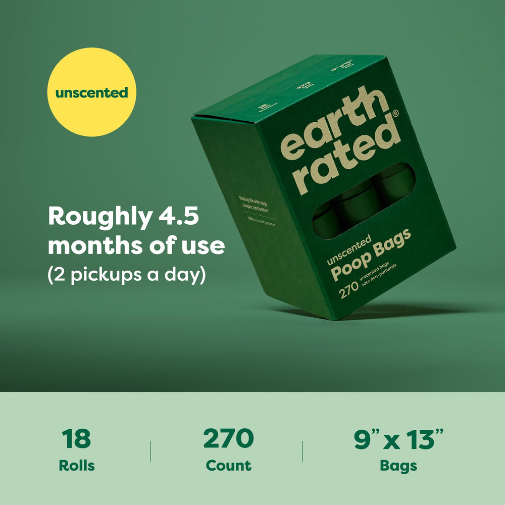 Earth Rated poop bags use post-consumer recycled plastic to support sustainability.