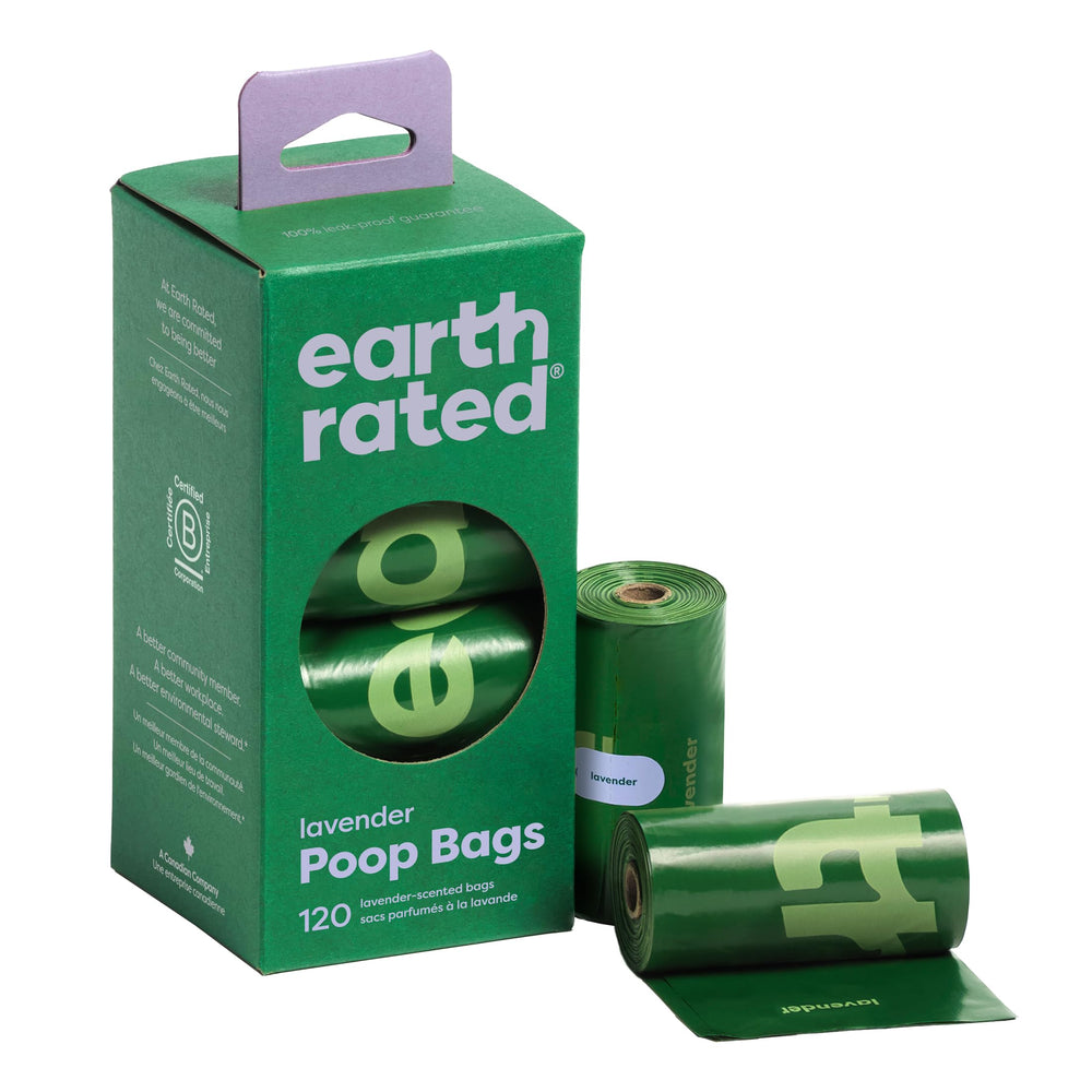 Earth Rated poop bags roll for easy on-the-go dog-walk cleanup.