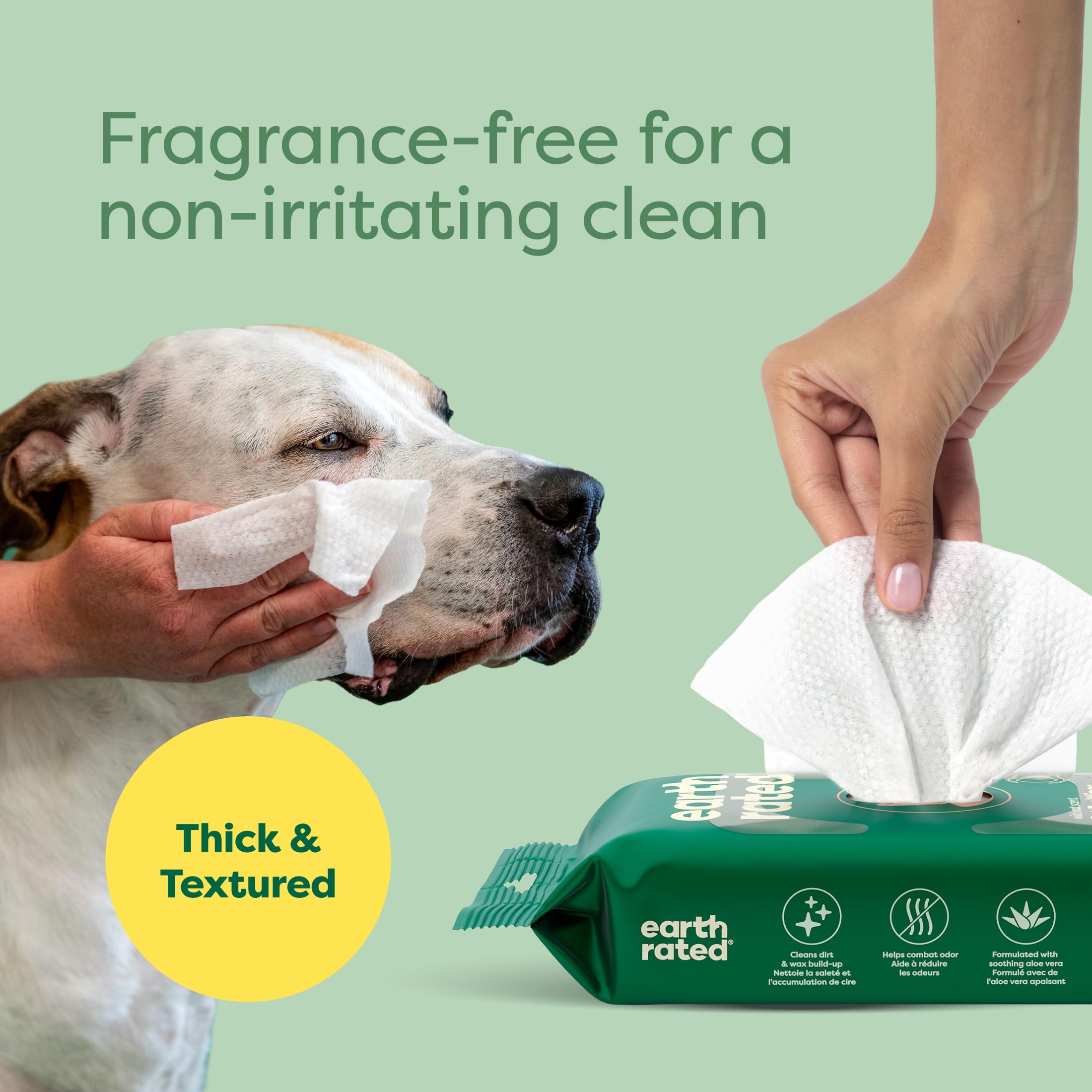 70-count box of Earth Rated Vet-Developed Pet Eye Wipes ready for regular use