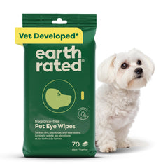Earth Rated Vet-Developed Pet Eye Wipes packaging for easy, gentle eye cleaning