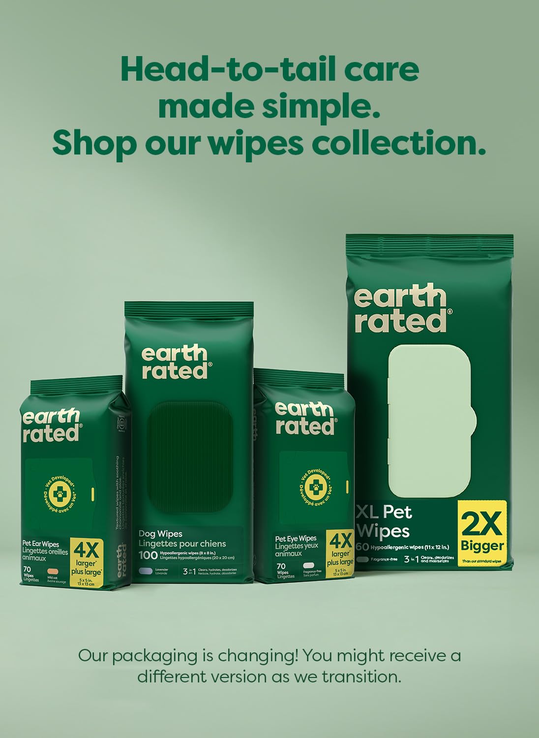 Earth Rated XL Pet Wipes bath-time hydration use for post-activity refresh
