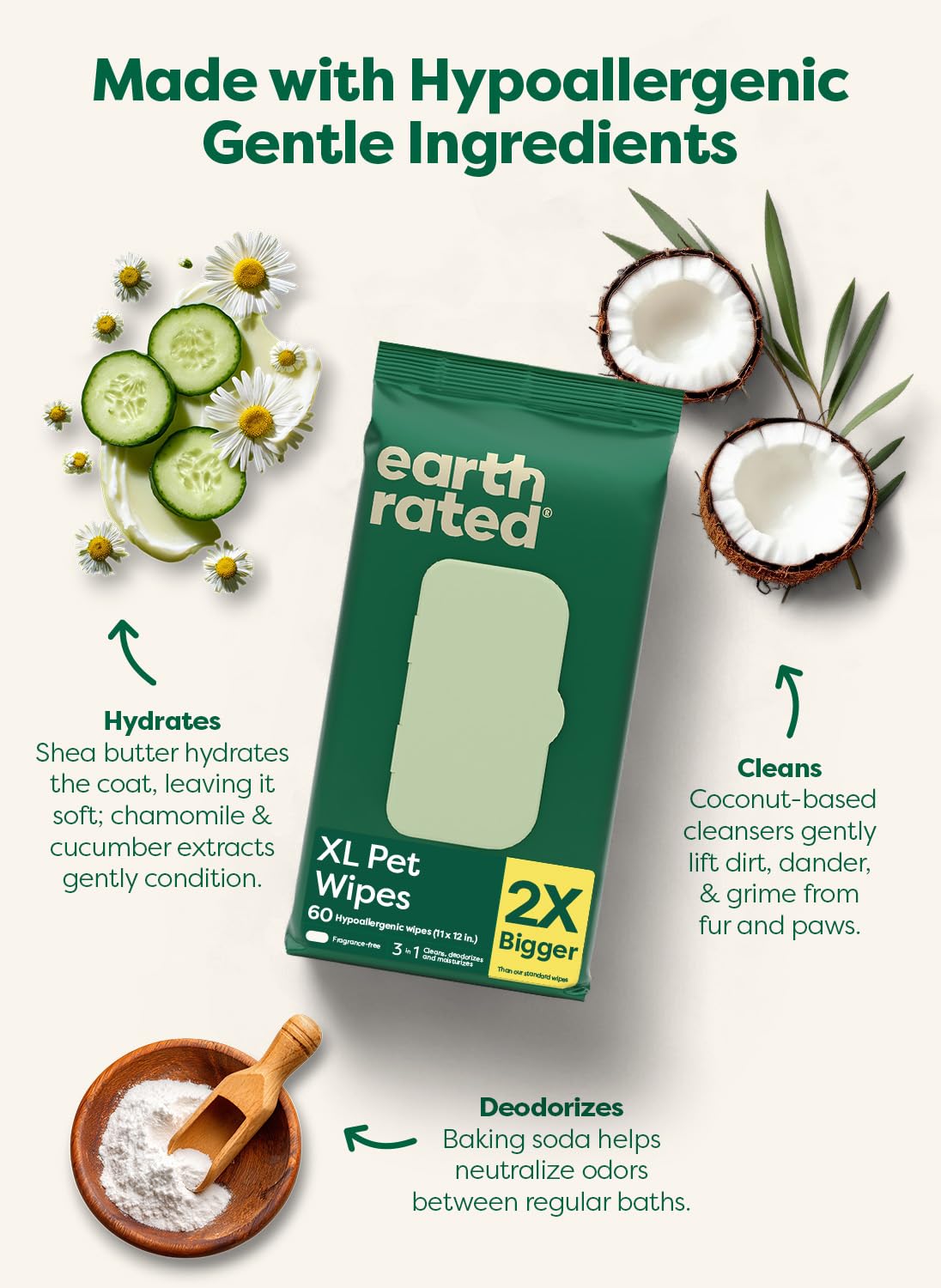Earth Rated XL Pet Wipes sheets closeup highlights thick, durable texture for quick cleanups