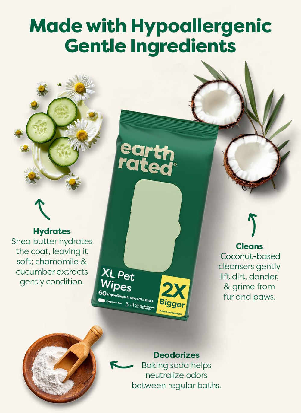 Earth Rated XL Pet Wipes sheets closeup highlights thick, durable texture for quick cleanups