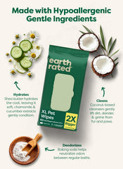 Earth Rated XL Pet Wipes sheets closeup highlights thick, durable texture for quick cleanups