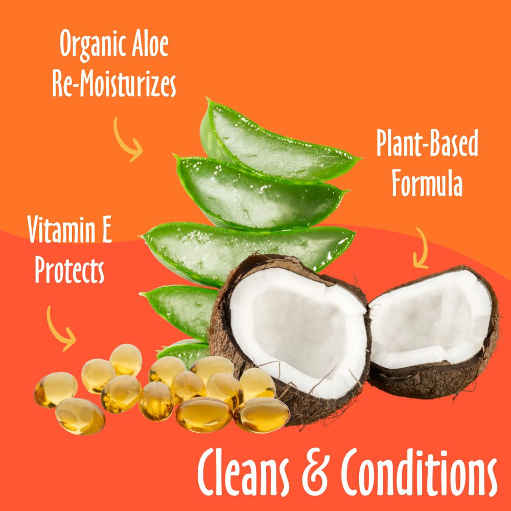 Earthbath Mango Tango 2-in-1 label closeup highlights natural ingredients and cruelty-free promise.