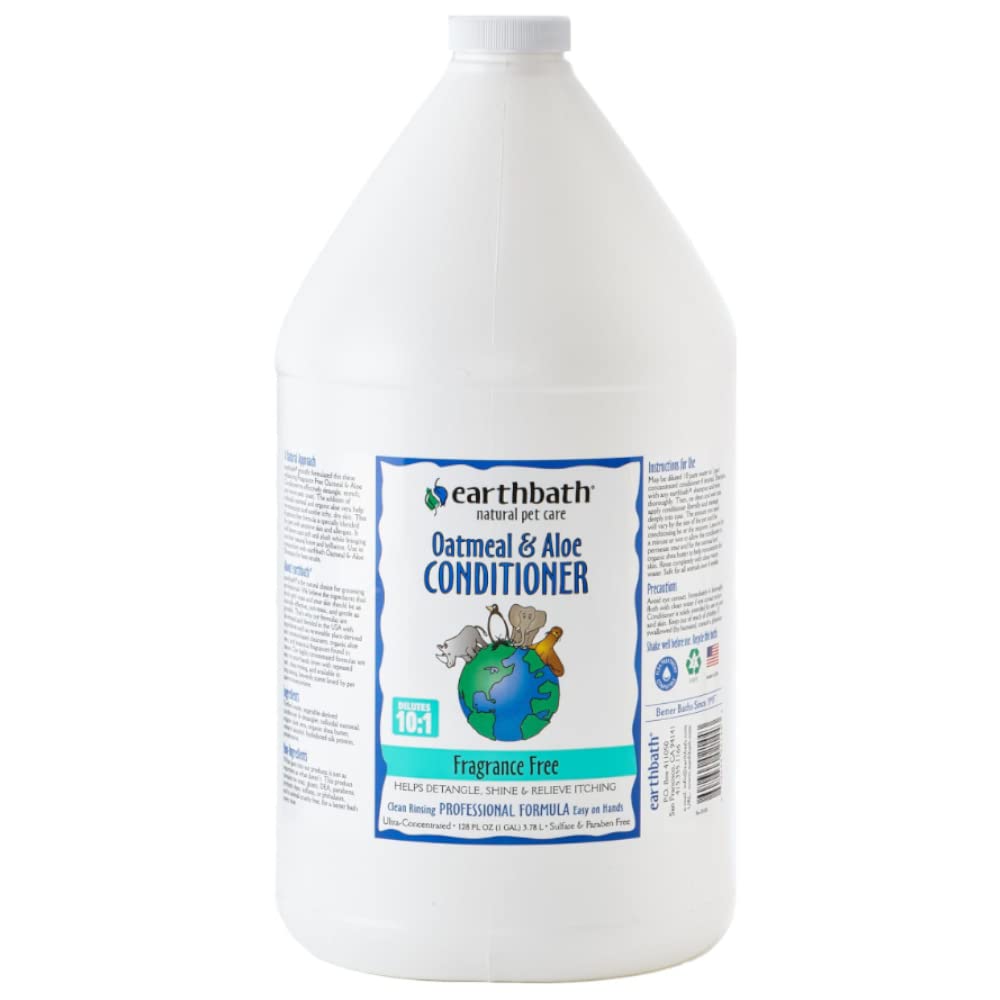 Earthbath oatmeal & aloe conditioner bottle front view, fragrance-free for sensitive skin.
