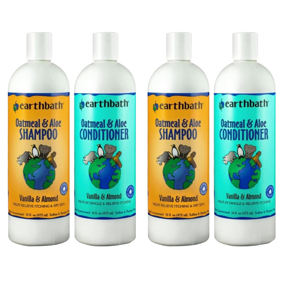 earthbath Oatmeal & Aloe dog shampoo bottle with vanilla almond scent for soothing dry skin