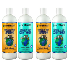 earthbath Oatmeal & Aloe dog shampoo bottle with vanilla almond scent for soothing dry skin