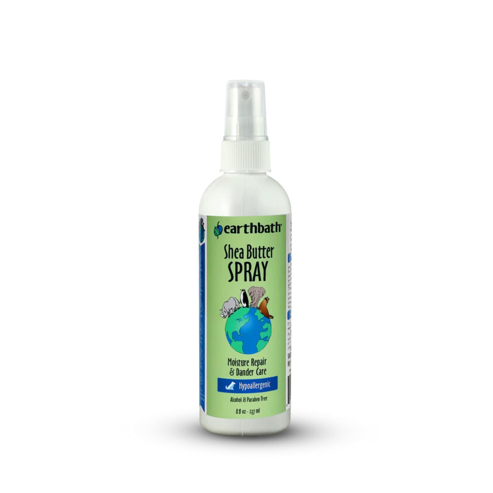 Earthbath spray manteca karité para perros y gatos, piel suave y brillo.