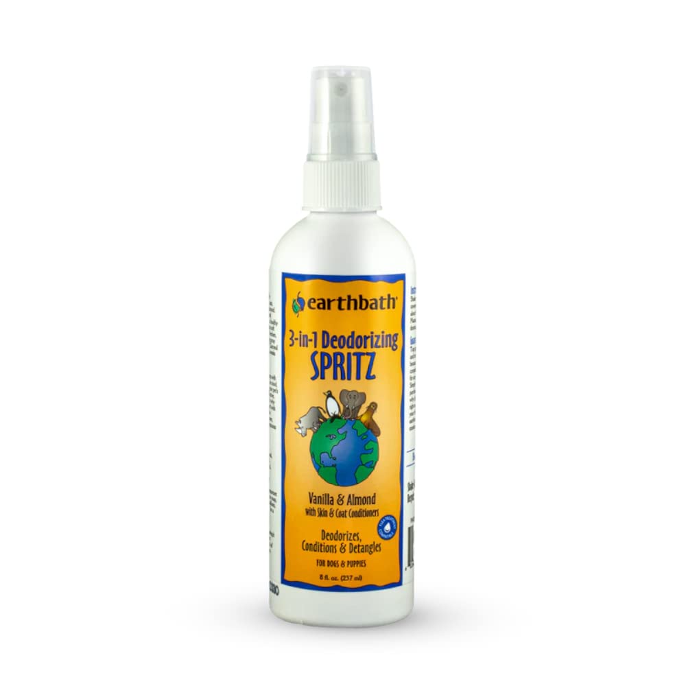 Earthbath desodorante para perro con vainilla y almendra, deja pelaje suave y fresco.