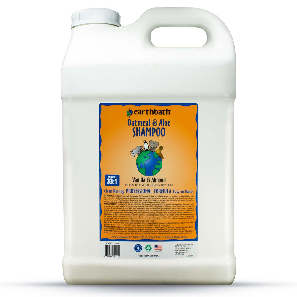 Earthbath vanilla-almond oatmeal shampoo bottle offers gentle cleansing for dry skin