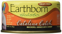 Earthborn Holistic Catalina Catch cat food can with mackerel and shrimp supports healthy skin and coat.