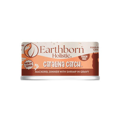 Earthborn Holistic Catalina Catch grain-free moist cat food can closeup highlighting high-quality fish protein
