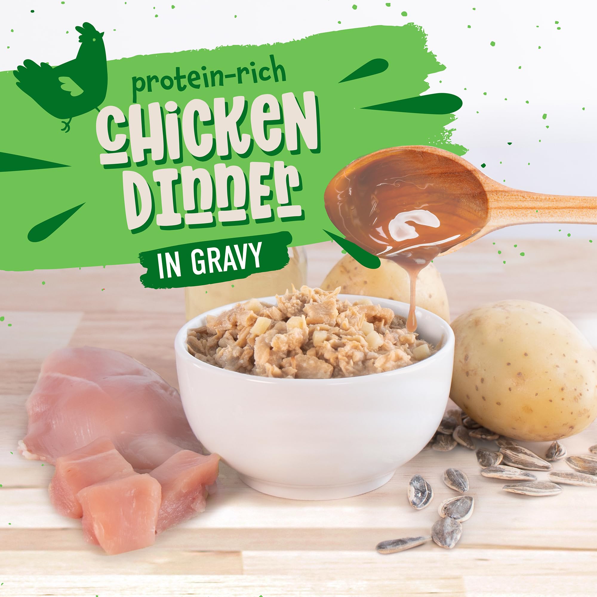 Earthborn Holistic Chicken Catcciatori can-pack image emphasizes USA-made production and nutrition.