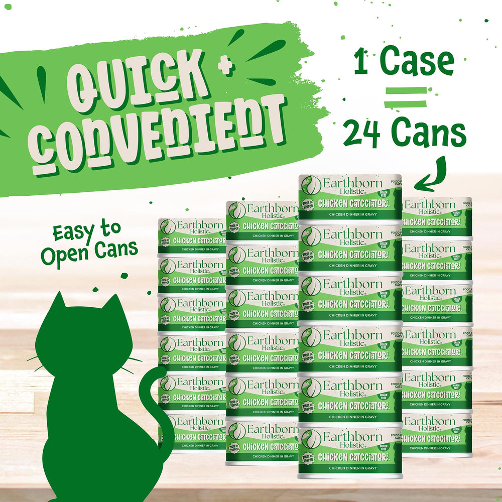 Earthborn Holistic Chicken Catcciatori wet food in rich gravy for savory appeal.