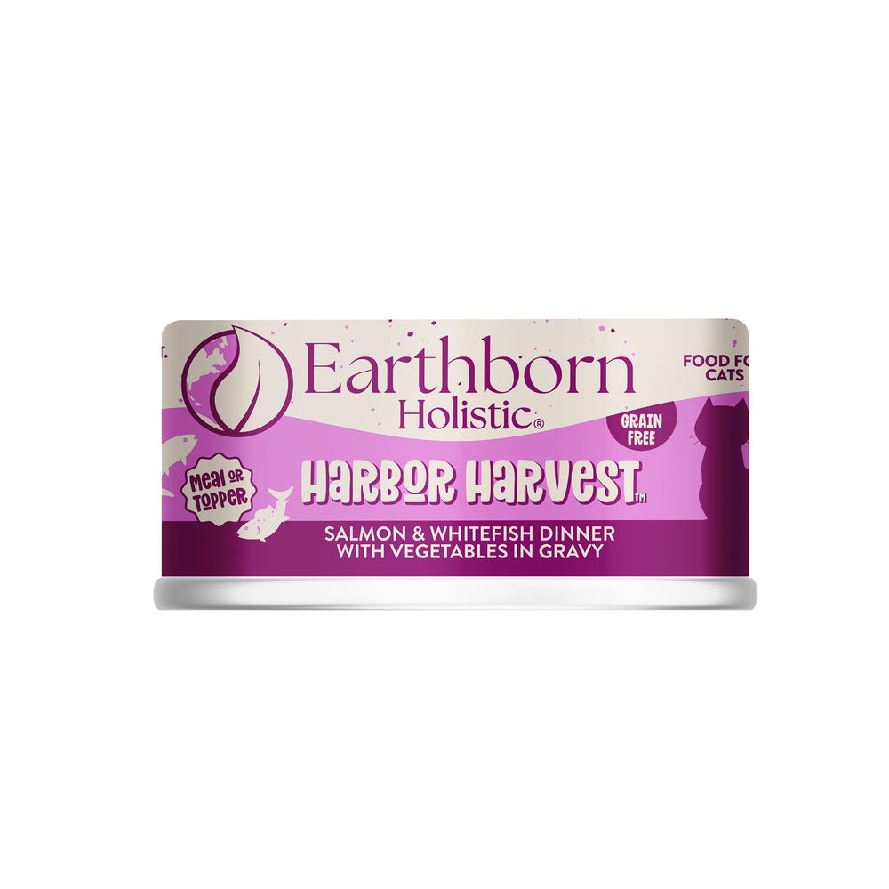 Earthborn Holistic Harbor Harvest canned cat food front can supports balanced nutrition