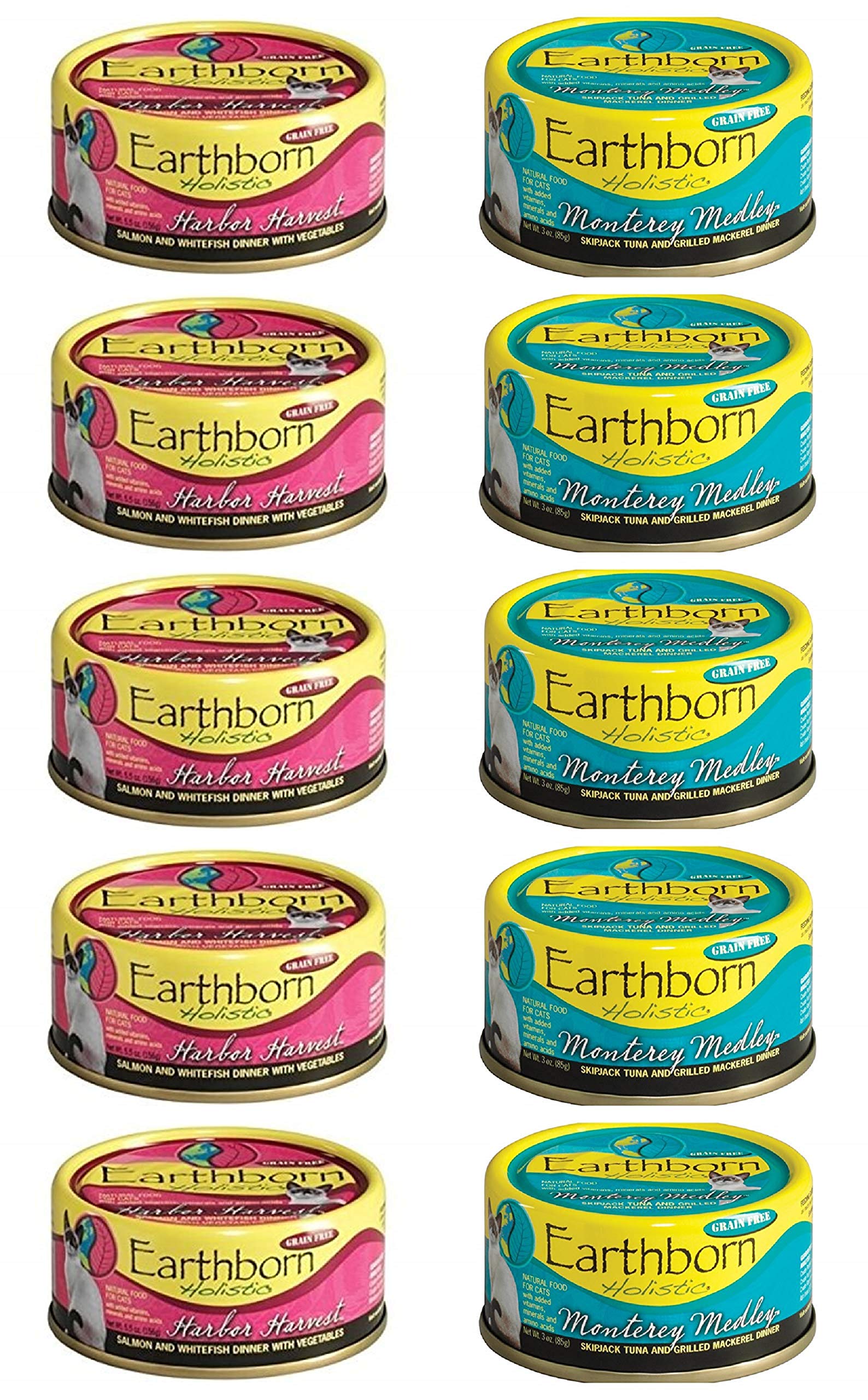 Earthborn Holistic Harbor Harvest packaging highlights grain free nutrition for cats