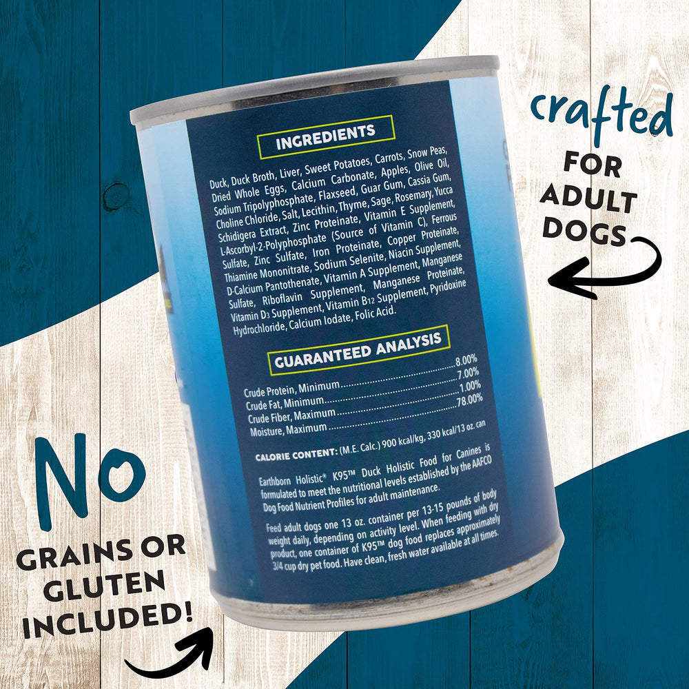 Earthborn Holistic K95 Duck meal-bowl, convenient standalone wet meal for dogs.