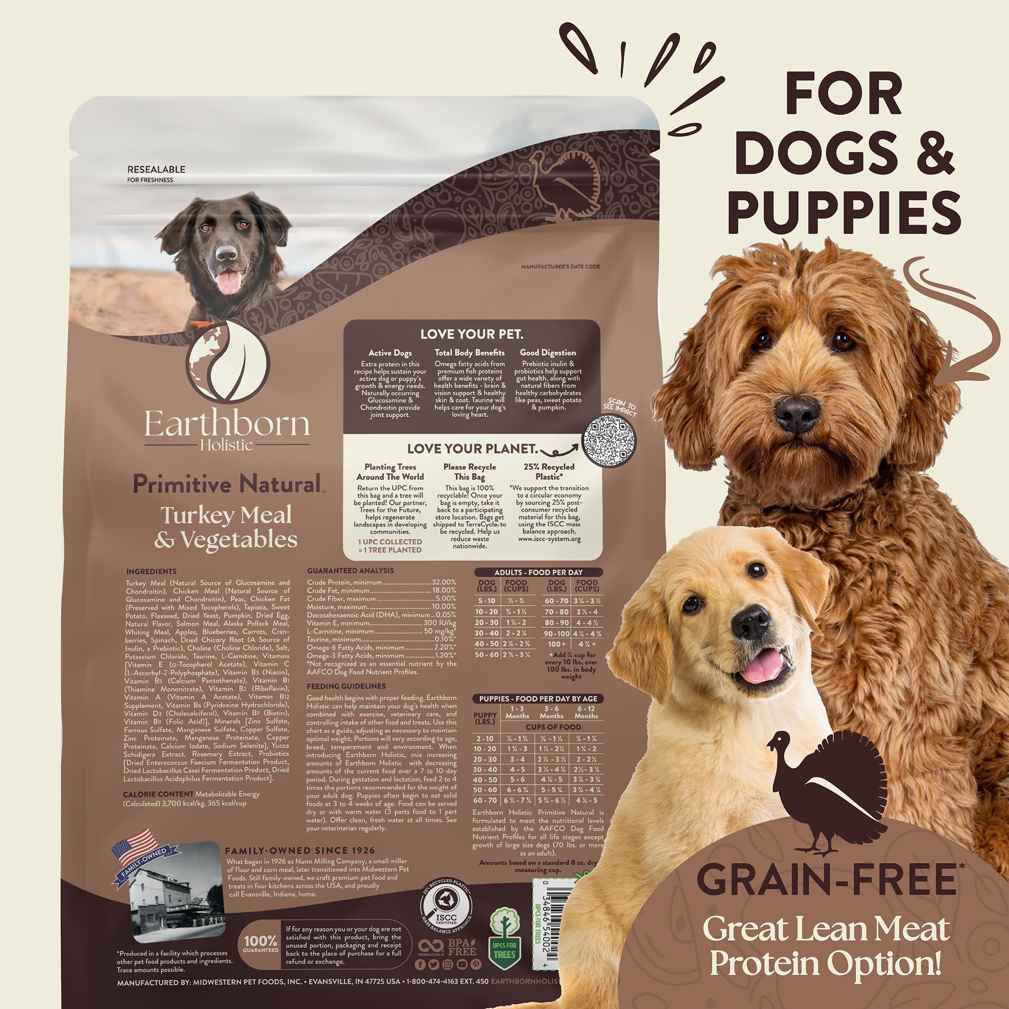 Earthborn Holistic Primitive kibble closeup — protein-rich bites support growth and energy.