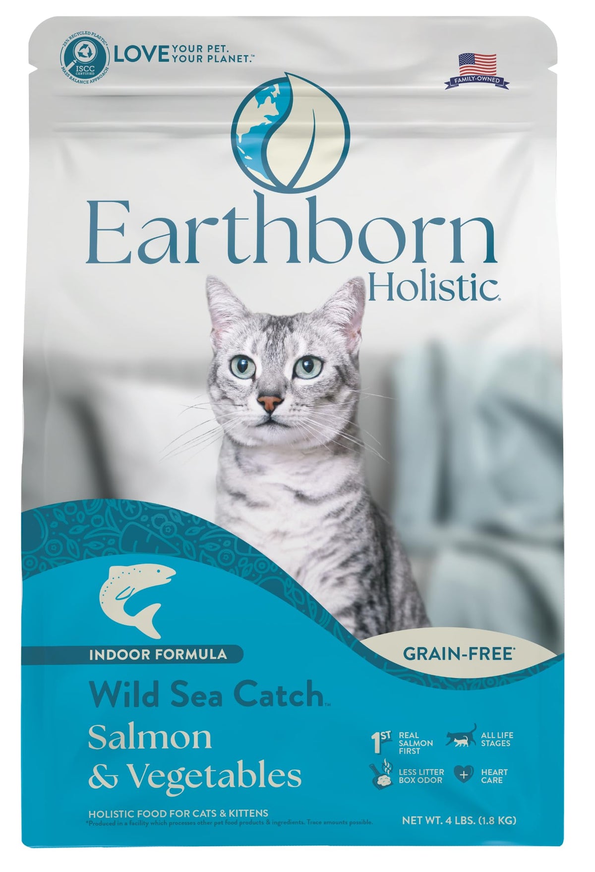 Earthborn Holistic Wild Sea Catch bag showcases grain-free formula for sensitive tummies.