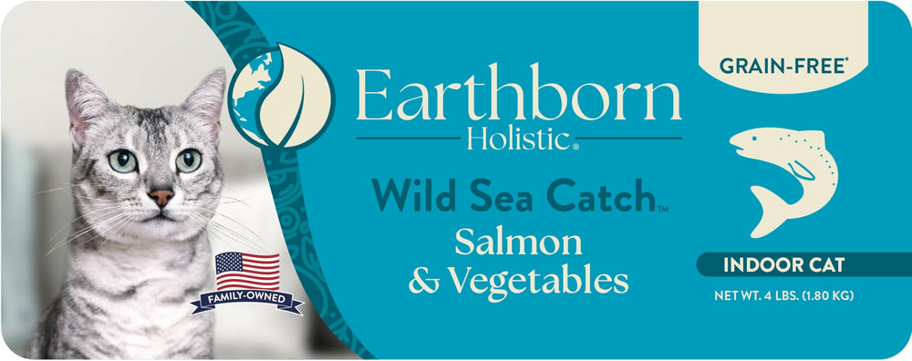 Earthborn Holistic Wild Sea Catch dry kibble in a bowl emphasizes protein-rich grain-free nutrition.
