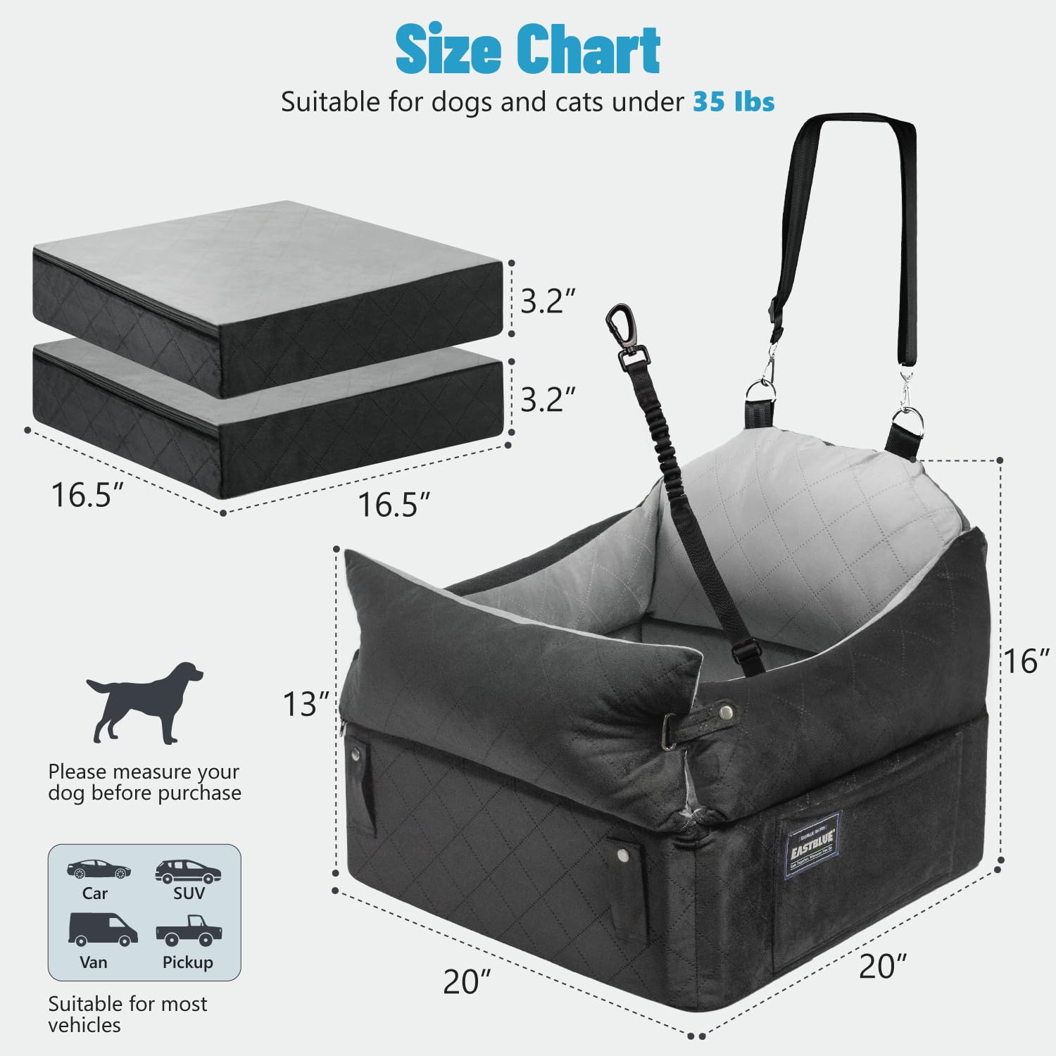 EASTBLUE dog seat bolster and memory foam cushion close-up