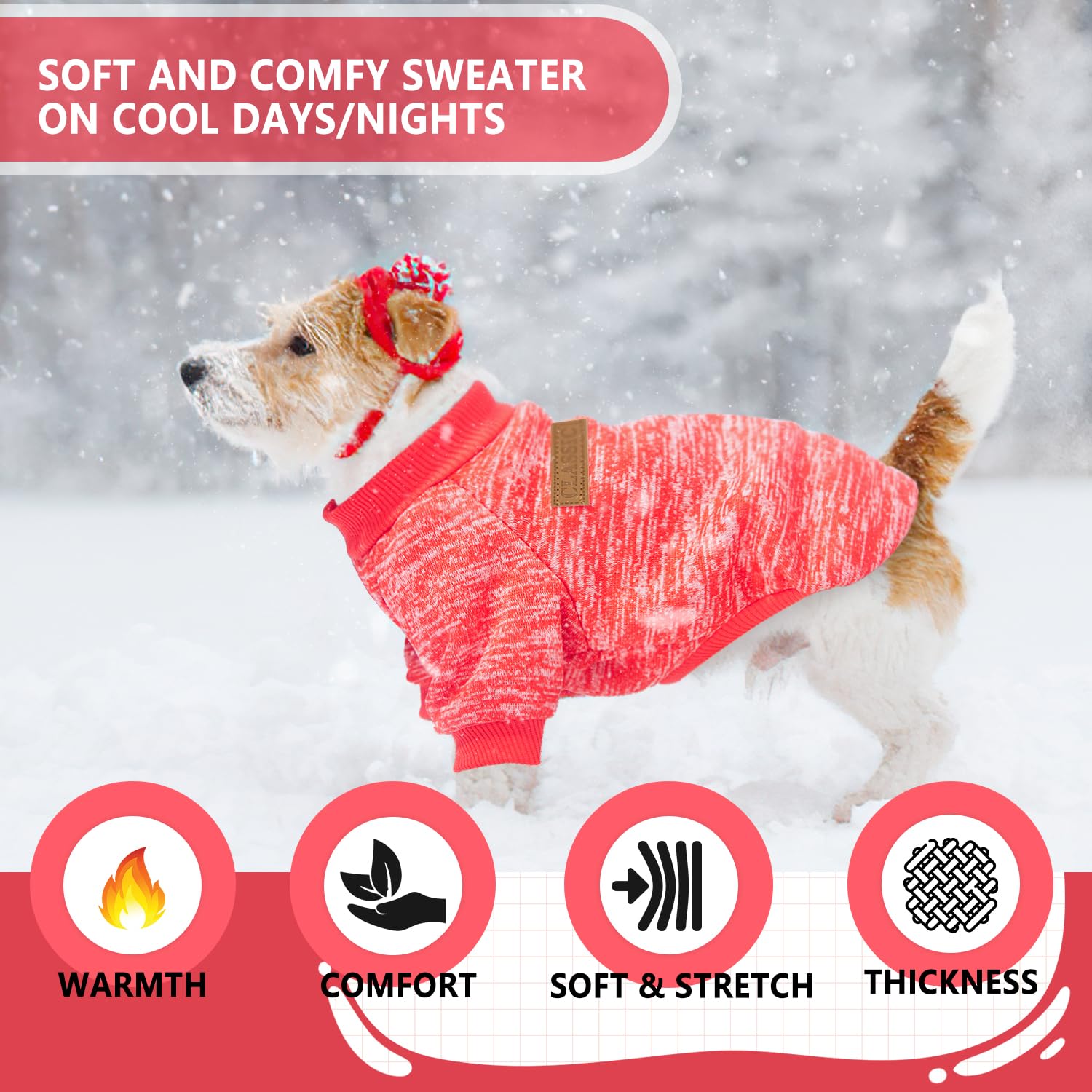 Easy-on-off dog sweater slip-on design speeds dressing for busy mornings.