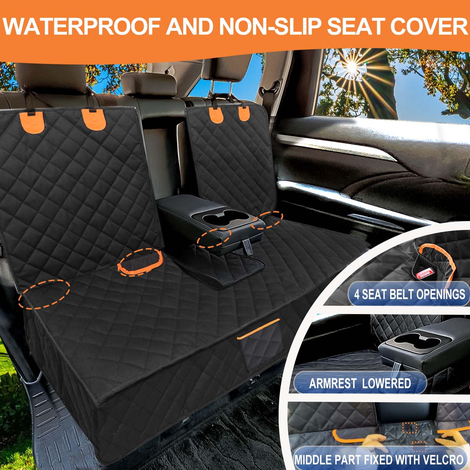 EasyHaWei dog car seat cover XL 60x52 back-seat view showing full-coverage protection.