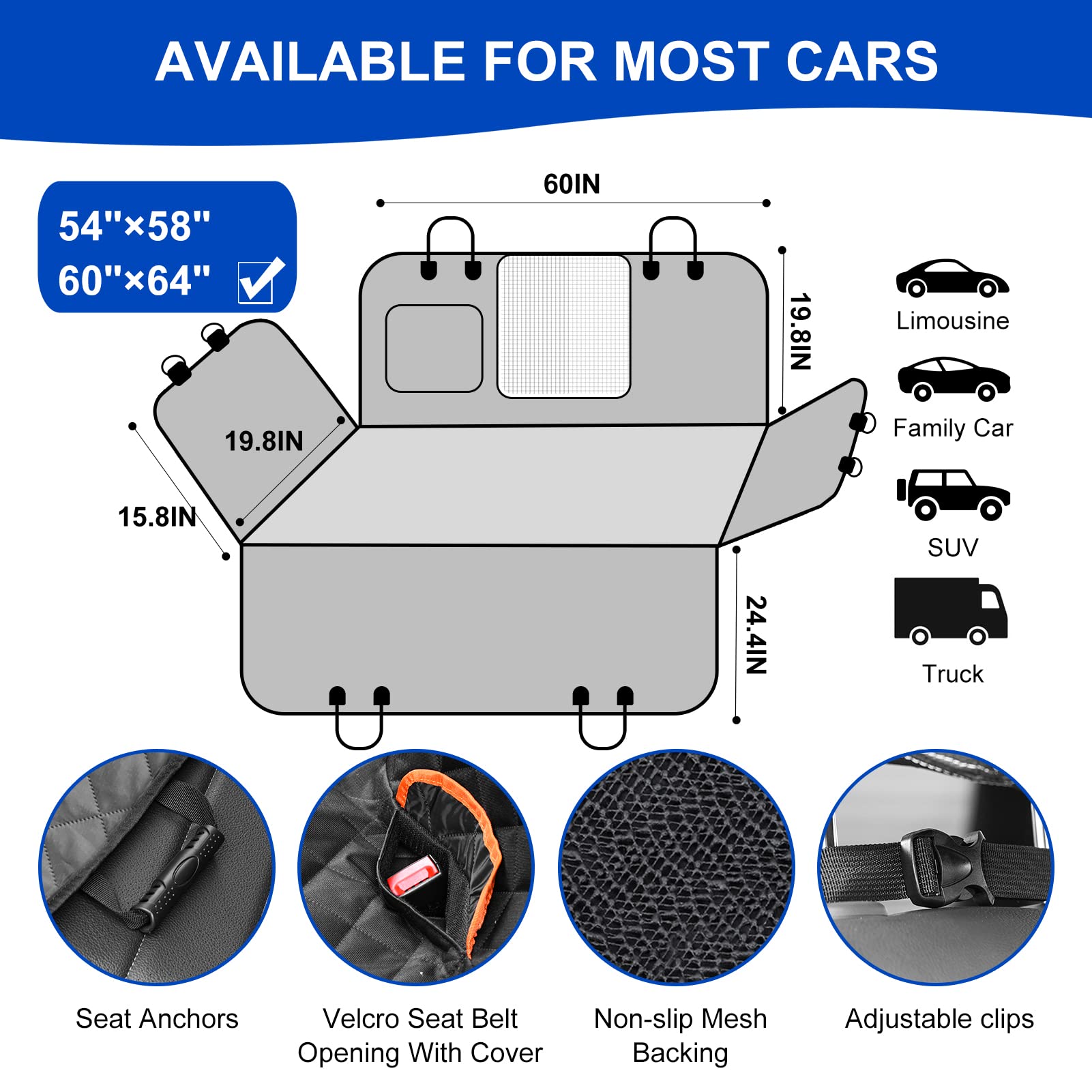 EasyHaWei cover with side flaps, seat anchors, and nonslip backing for secure fit.