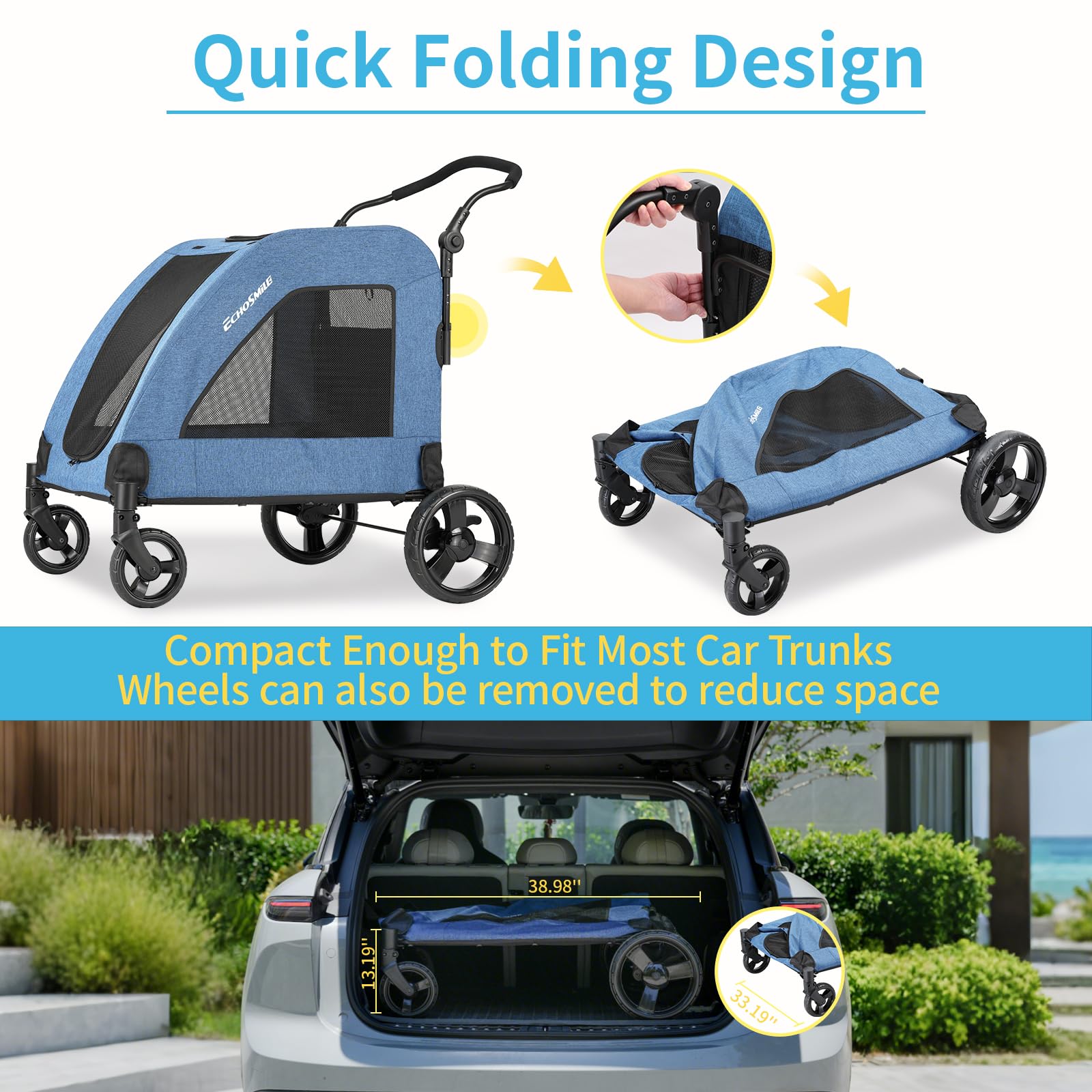 EchoSmile rust-resistant fabric resists damage while guarding pets during trips.