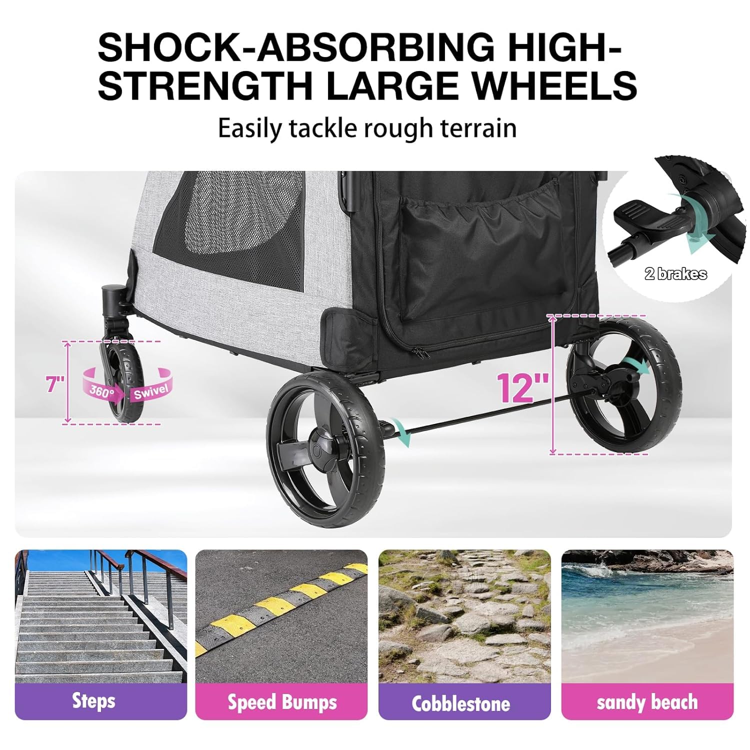 EchoSmile XL dog stroller adjustable handles for different heights