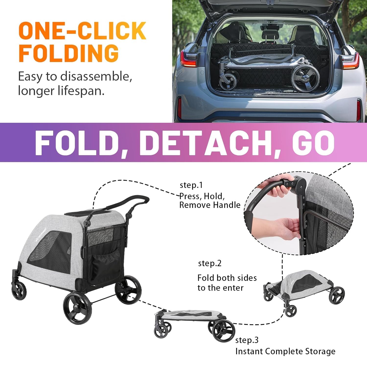 EchoSmile XL dog stroller capacity 160lbs suitable for two medium dogs