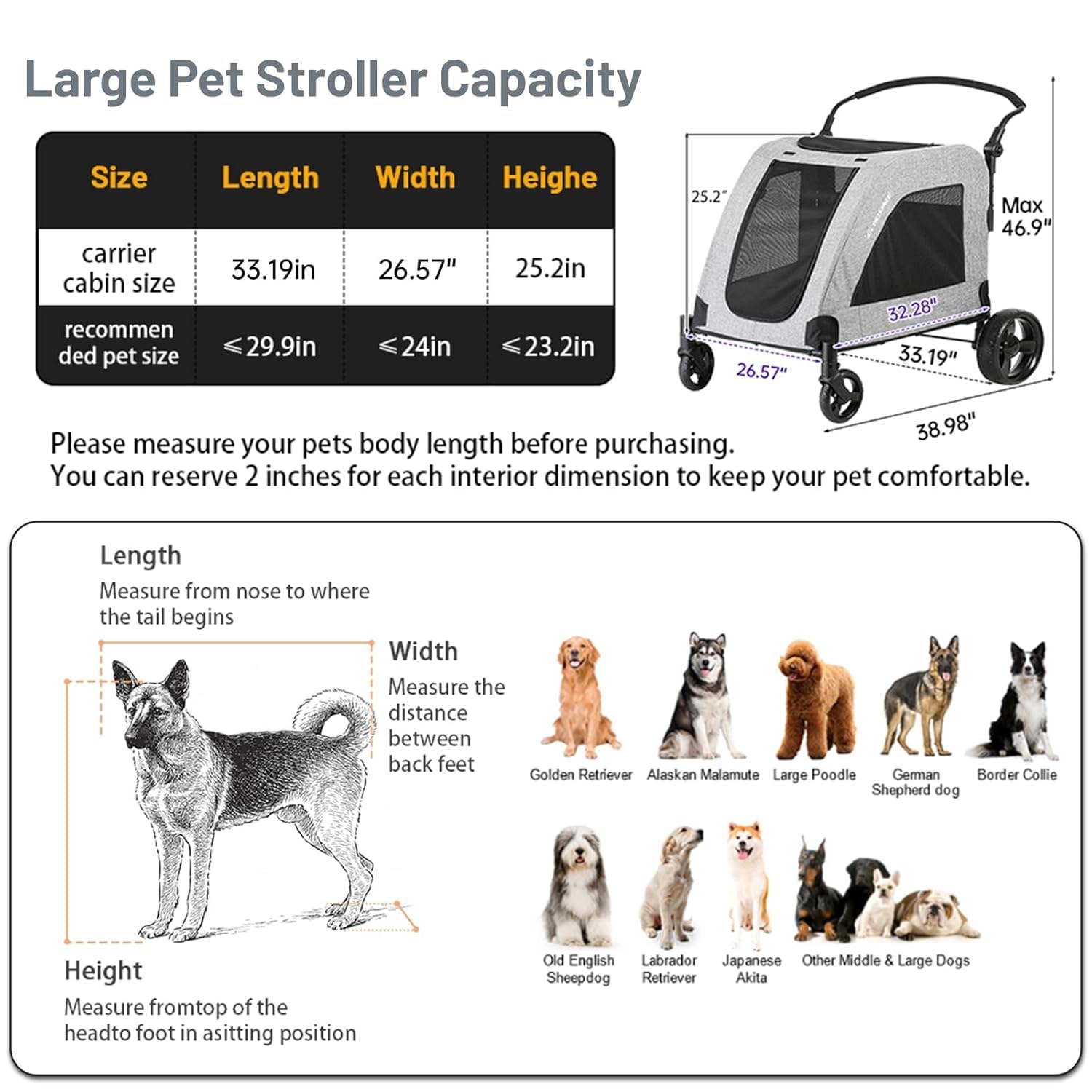 EchoSmile XL dog stroller 600D Oxford fabric resists wear