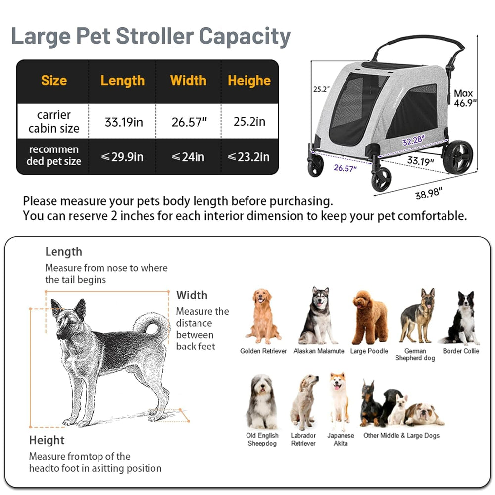 EchoSmile XL dog stroller 600D Oxford fabric resists wear