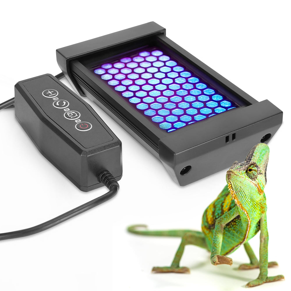 ECKPO Dimmable LED Reptile UVB Lamp front view demonstrates compact, space-saving terrarium lighting.