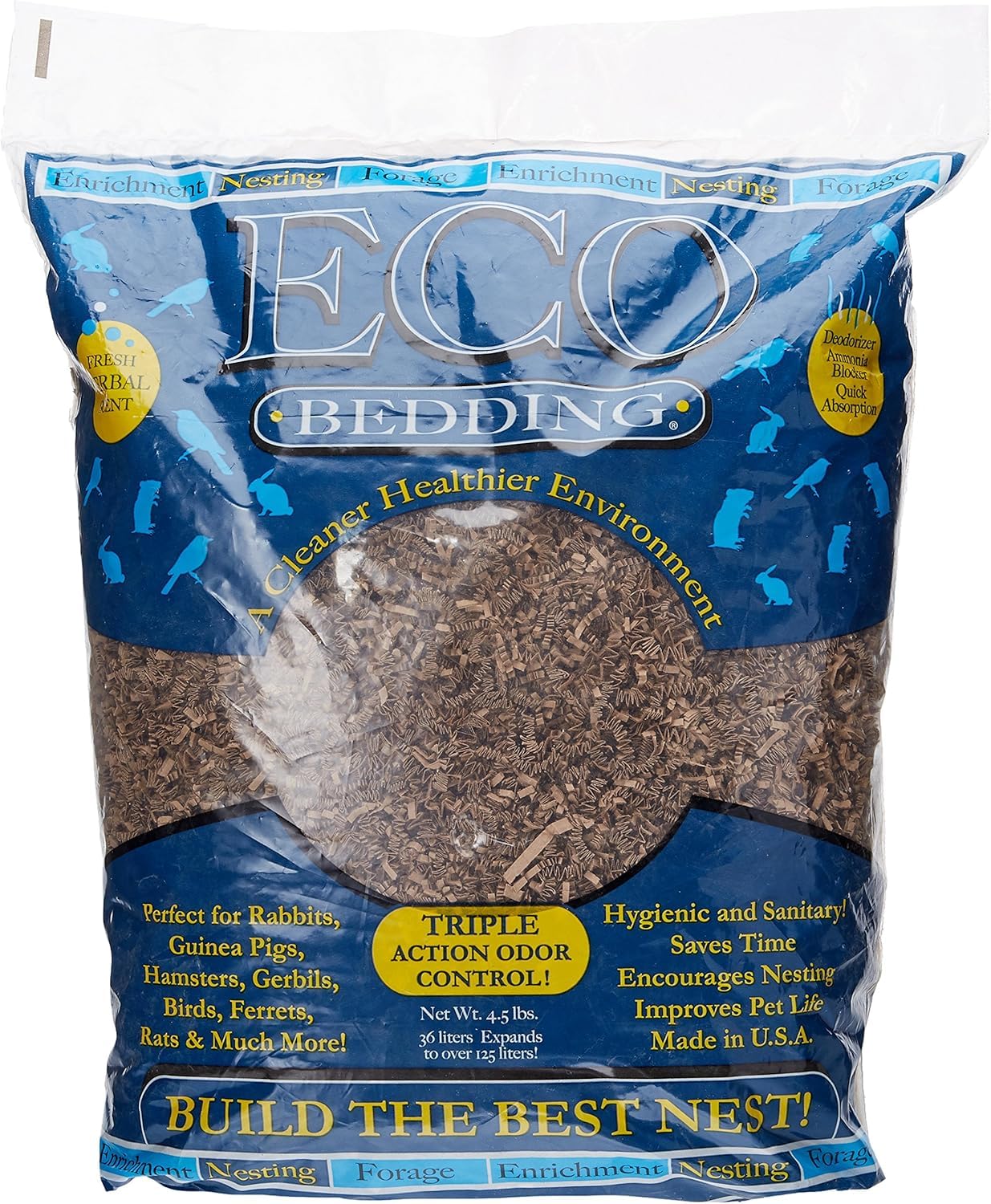 ECO Bedding 99% dust-free paper bedding creates a clean nesting area for birds.