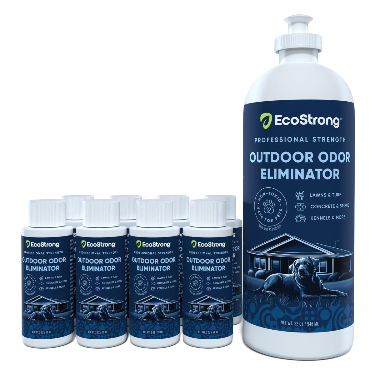Eco Strong Outdoor Odor Eliminator halo sprayer shot enables hose-free application.