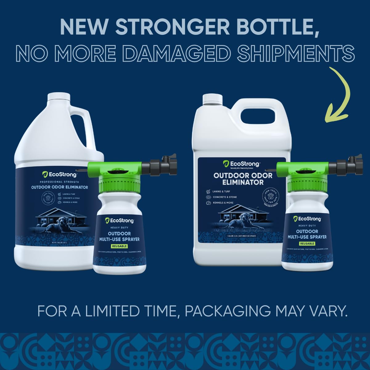 Eco Strong Outdoor Odor Eliminator sprayer closeup highlights durable sprayer for wide outdoor coverage