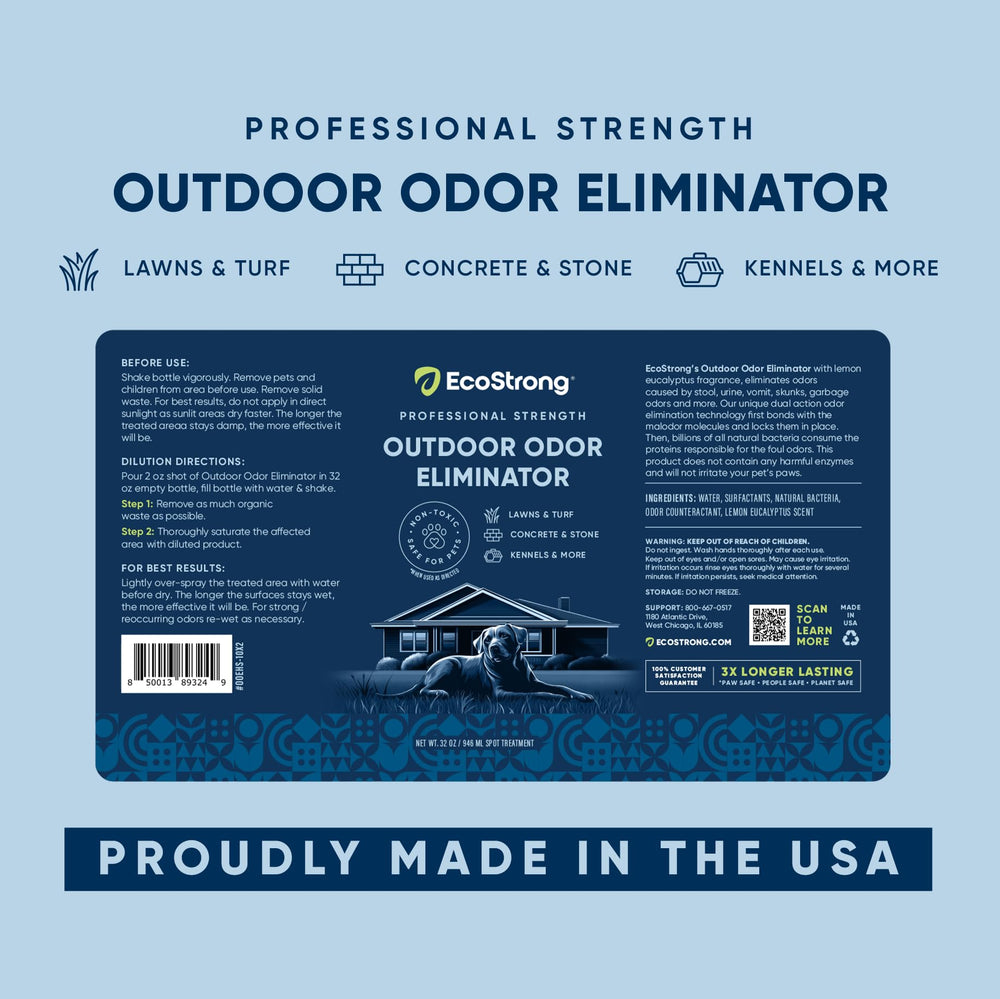 Eco Strong Outdoor Odor Eliminator USA-made formula, safe and effective.