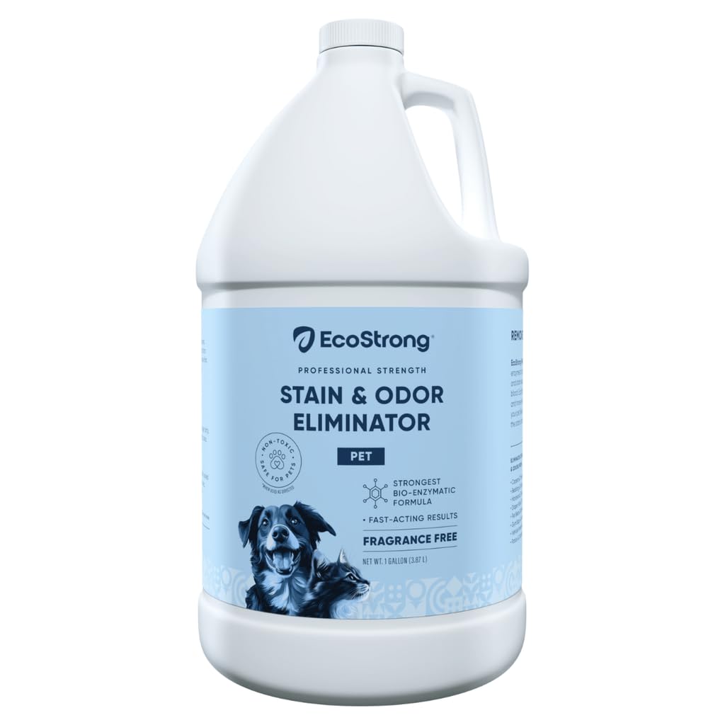 Eco Strong pet-stain-odor-remover-bottle showcases fragrance-free enzyme cleaning for versatile surfaces.