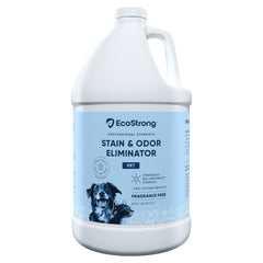 Eco Strong pet-stain-odor-remover-bottle showcases fragrance-free enzyme cleaning for versatile surfaces.