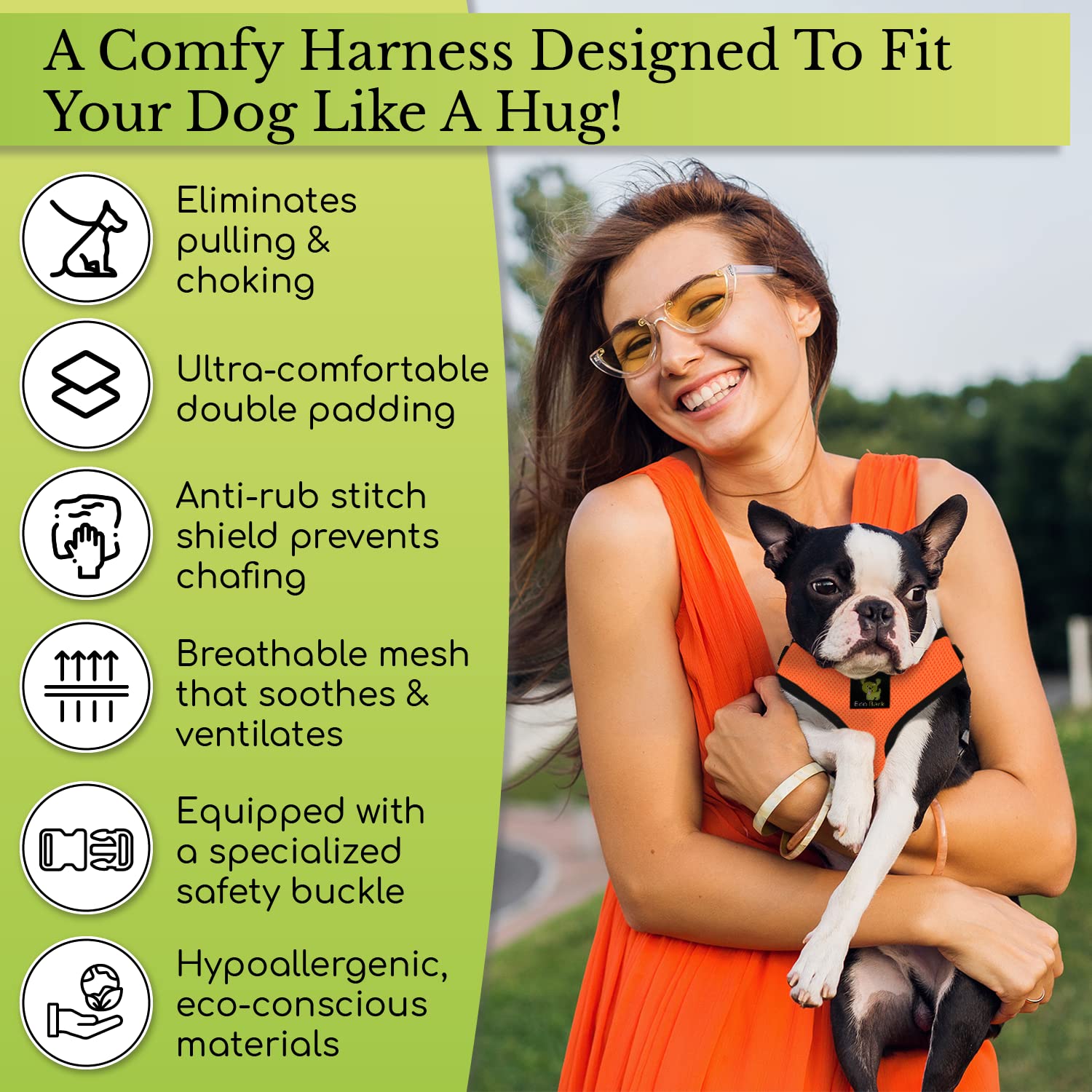 EcoBark Classic Dog Harness breathable mesh for cool daily wear