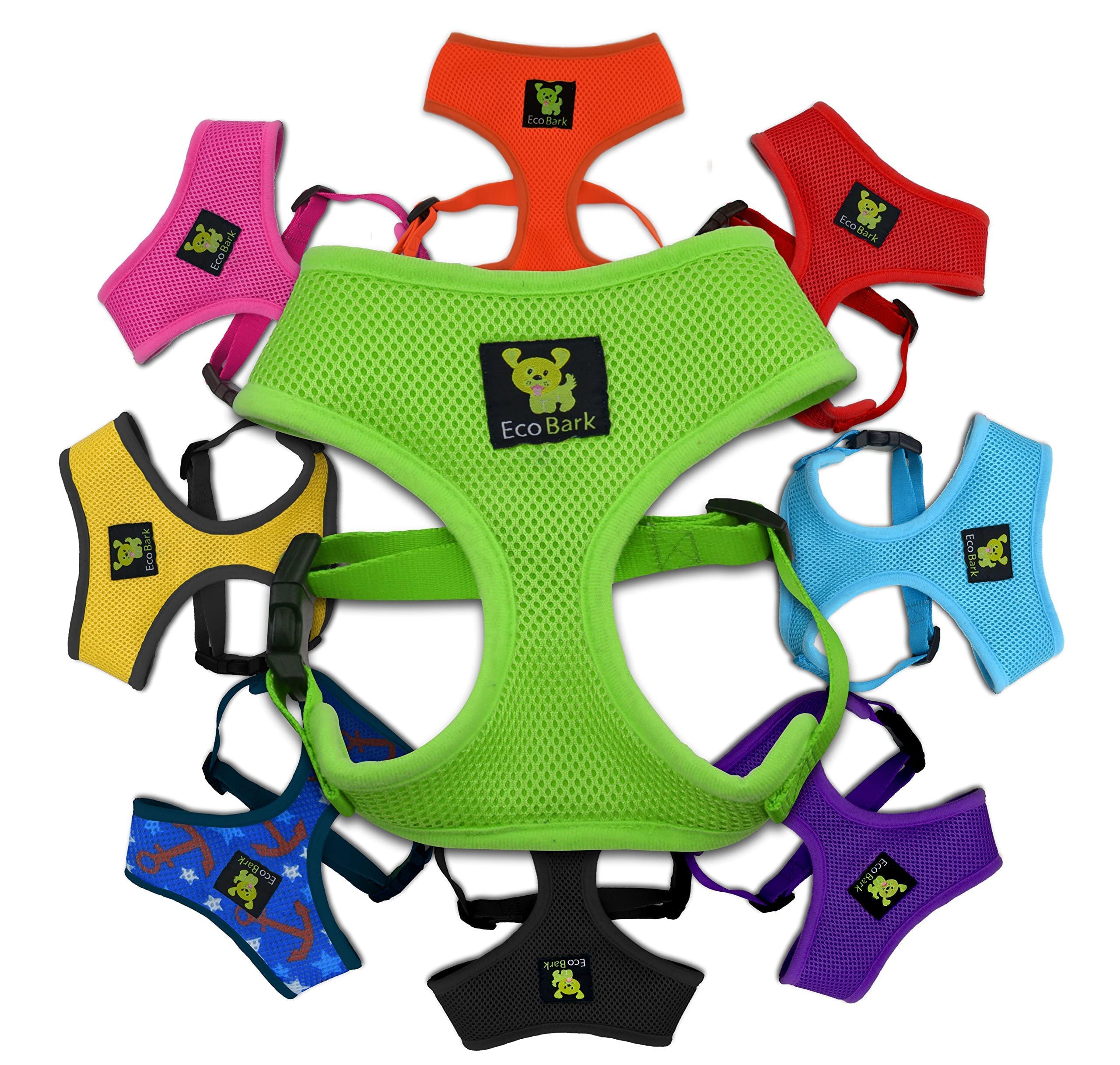 EcoBark dog harness with soft mesh green for breathable daily comfort.